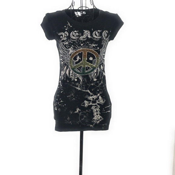 LOVE TO LOVE Mini Sleeves Printed Black T-Shirt - Picture 2 of 5